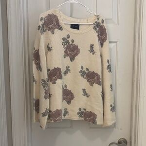 Lucky Brand Floral Knit Sweater in Cream and Brown